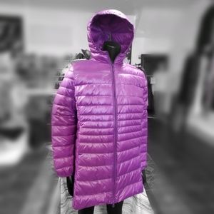 Purple light weight warm 2 way zipper coat w pouch